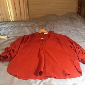 L Cato L/S Russet/Rust colored Tunic style Blouse